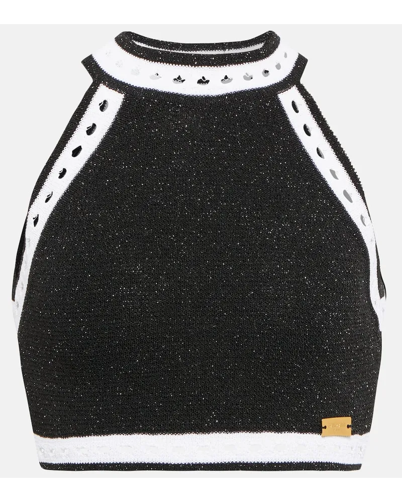 Balmain Top cropped in misto lana vergine Nero