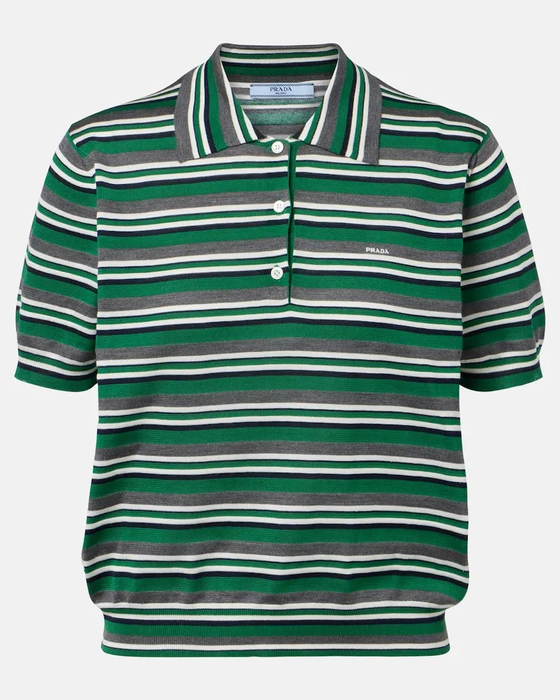 Prada Polo in cotone e seta a righe Verde