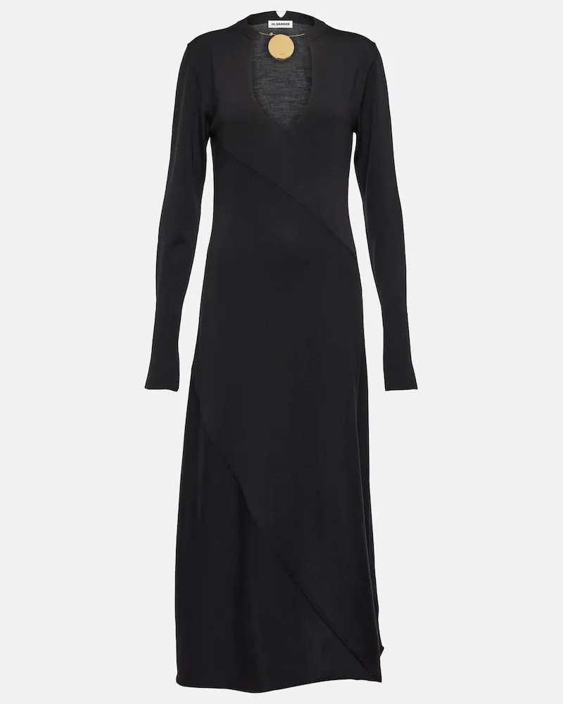 Jil Sander Abito midi in lana con scollo a V Blu