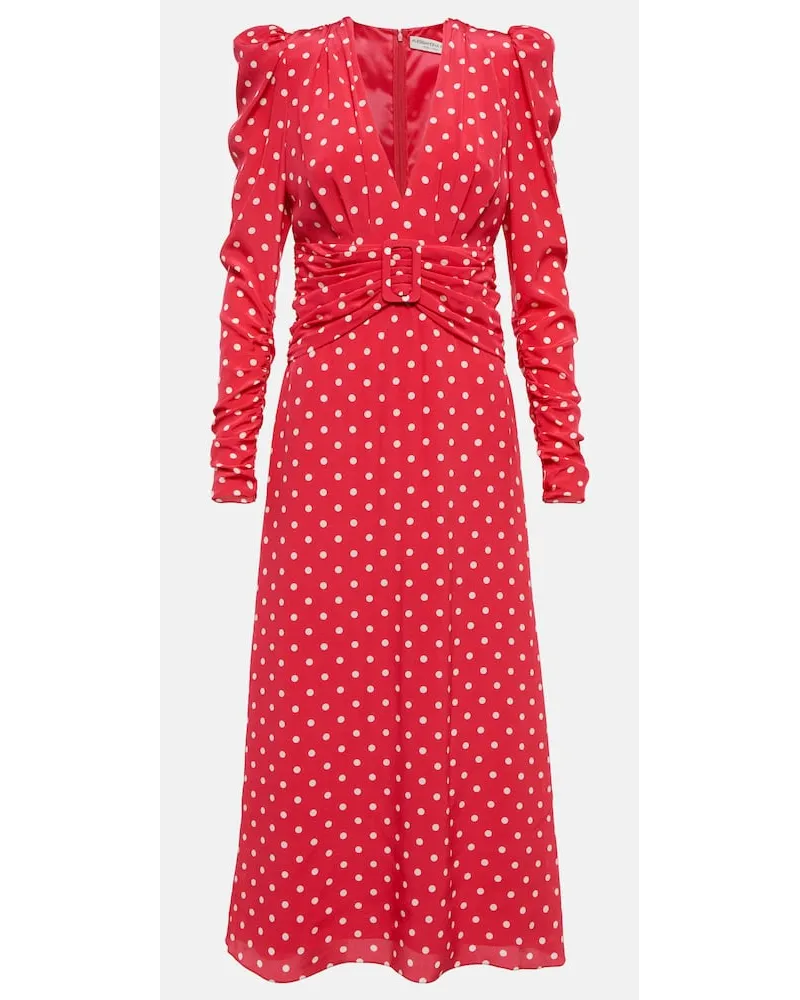 Alessandra Rich Abito midi in seta a pois Rosa