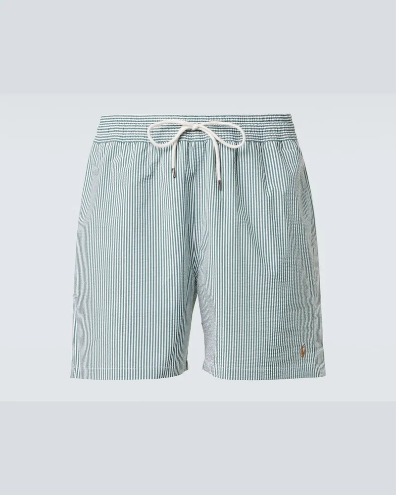 Ralph Lauren Costume da bagno Traveler in seersucker a righe Verde