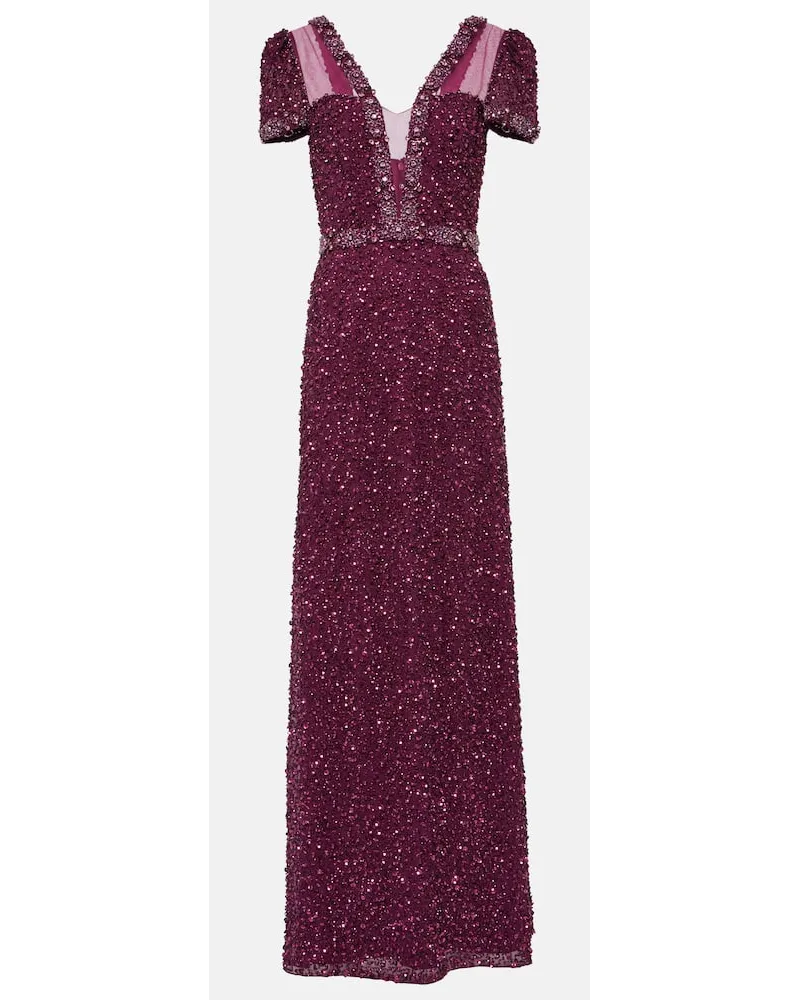 Jenny Packham Abito lungo con paillettes Viola