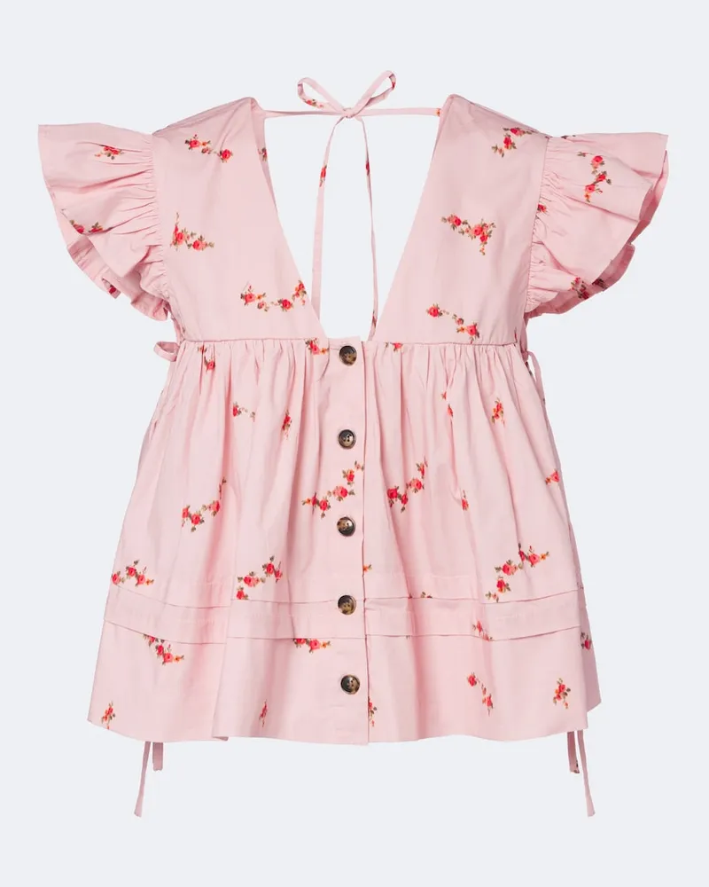 Ganni Top in misto cotone con stampa floreale Rosa