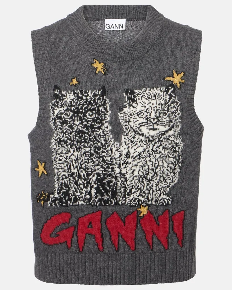 Ganni Pullover senza maniche in misto lana Grigio