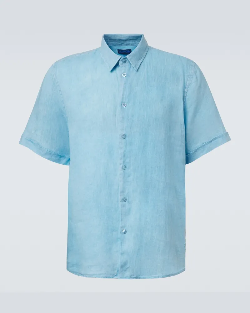 Vilebrequin Camicia bowling Courbis in lino Blu