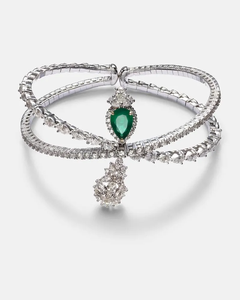 YEPREM Bracciale Reign Supreme in oro bianco 18kt con diamanti e smeraldo Argento