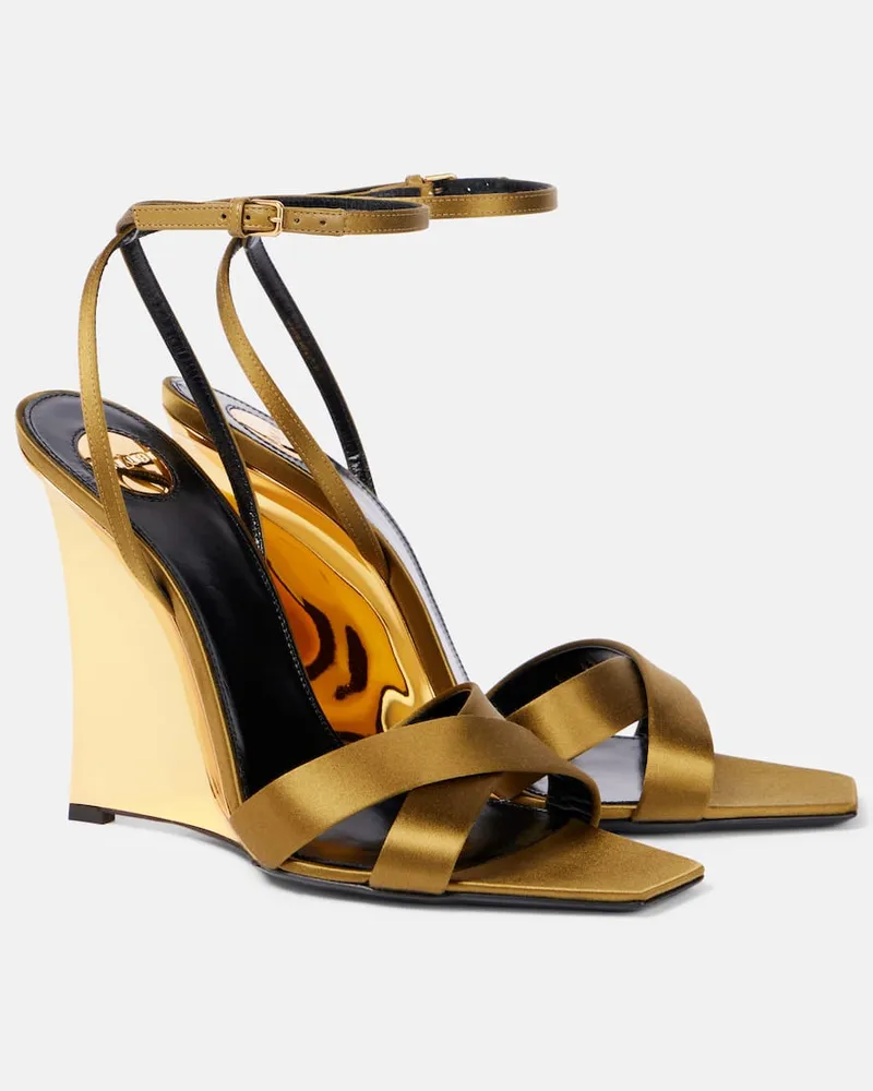Saint Laurent Sandali Lucienne in crÃªpe di raso con zeppa Oro