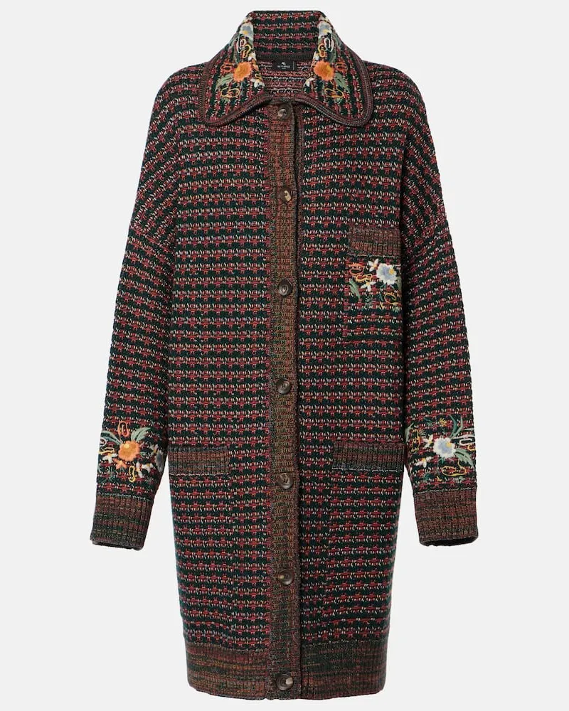 Etro Cappotto in maglia con ricamo Marrone