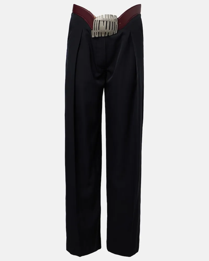 Jean Paul Gaultier Pantaloni a gamba larga in lana con pelle Nero