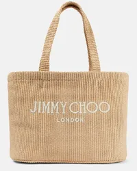 Jimmy Choo Borsa Beach in rafia con logo Beige