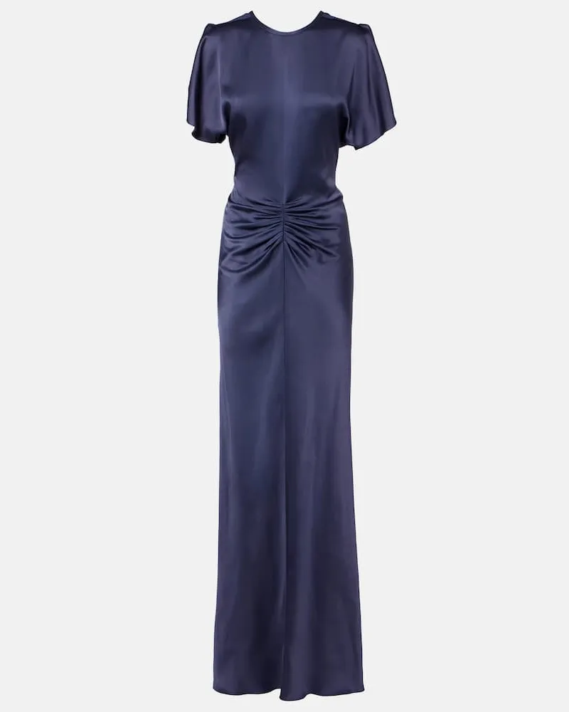 Victoria Beckham Abito lungo Isabella in raso arricciato Blu