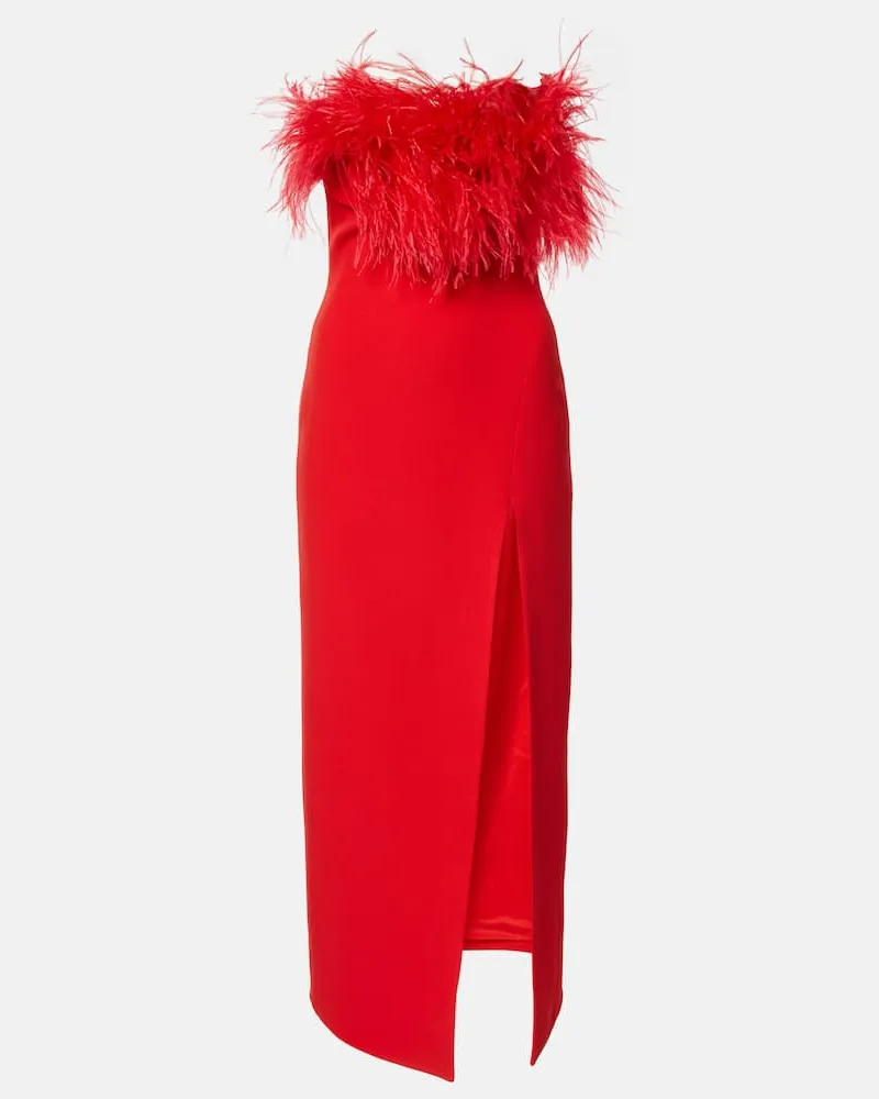 David Koma Abito midi con piume Rosso