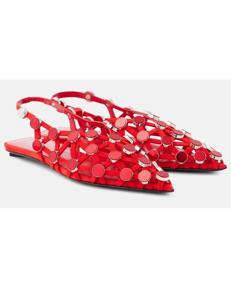 ATTICO Ballerine slingback Grid in pelle con borchie Rosso