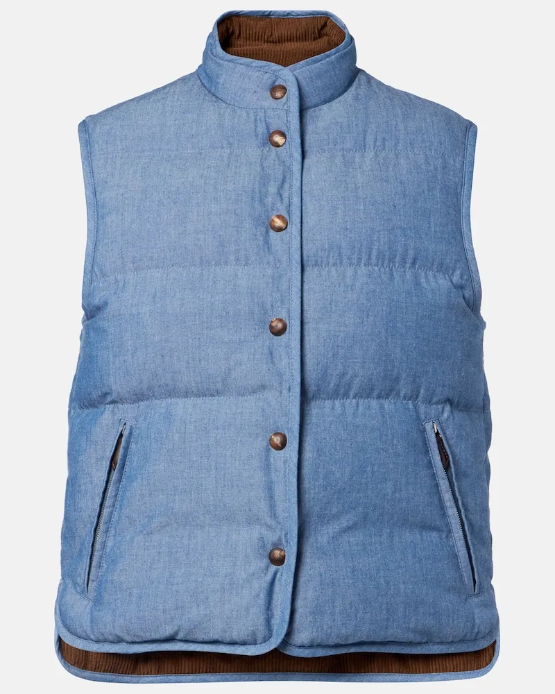 Loro Piana Gilet imbottito Kris in chambray di cotone Blu