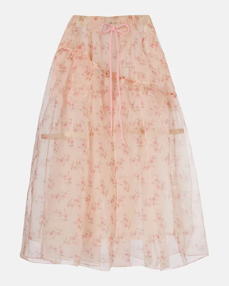Simone Rocha Gonna midi in tulle con stampa floreale Rosa