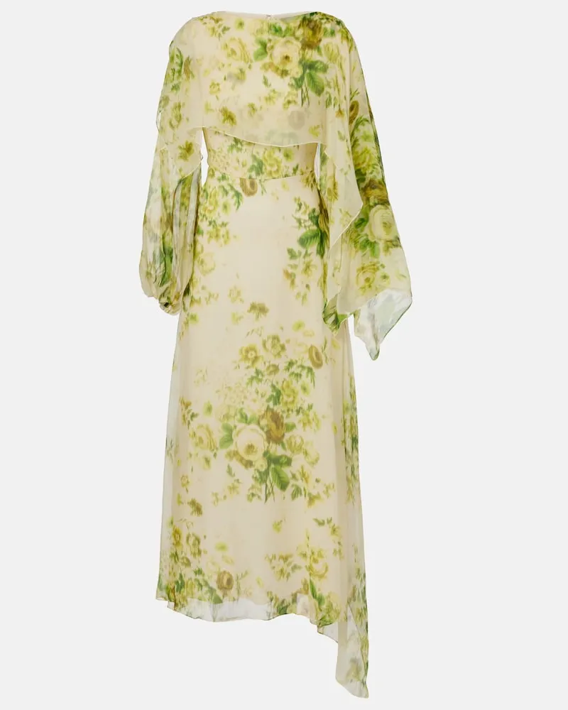 Erdem Abito midi in seta con stampa floreale Verde