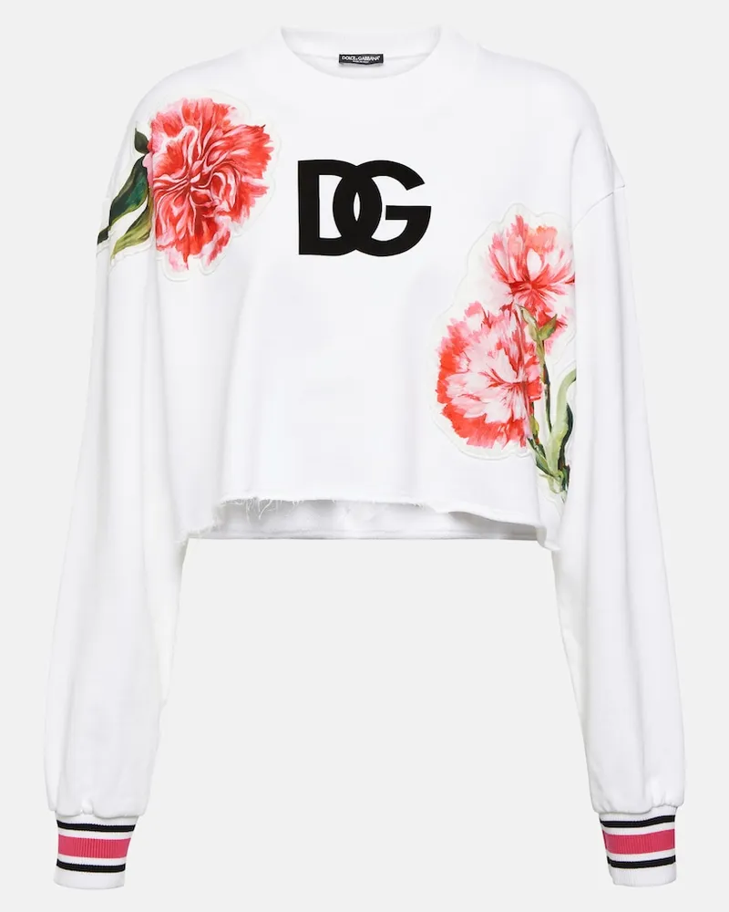 Dolce & Gabbana Felpa cropped in cotone con logo Bianco