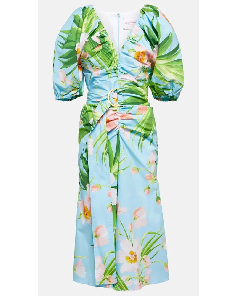 Carolina Herrera New York Abito midi in misto cotone con stampa Blu