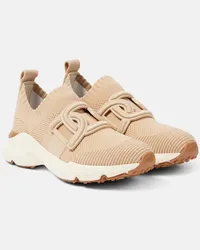 TOD'S Sneakers in maglia con pelle Beige