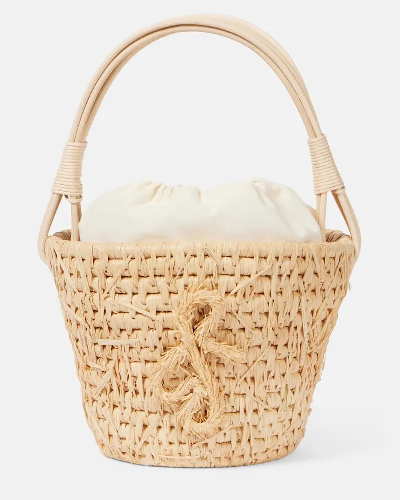 RUSLAN BAGINSKIY Borsa Hay in paglia con rattan Beige