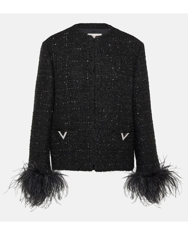 Valentino Garavani Giacca in tweed con piume Nero