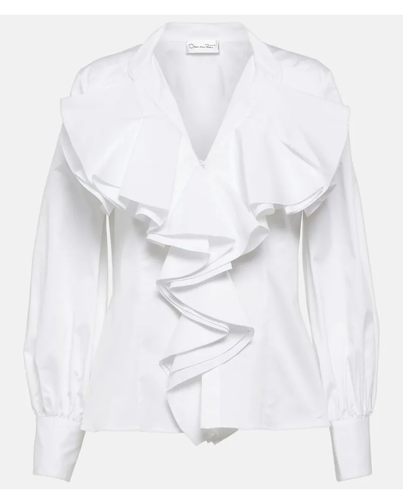 Oscar de la Renta Camicia in cotone con volant Bianco