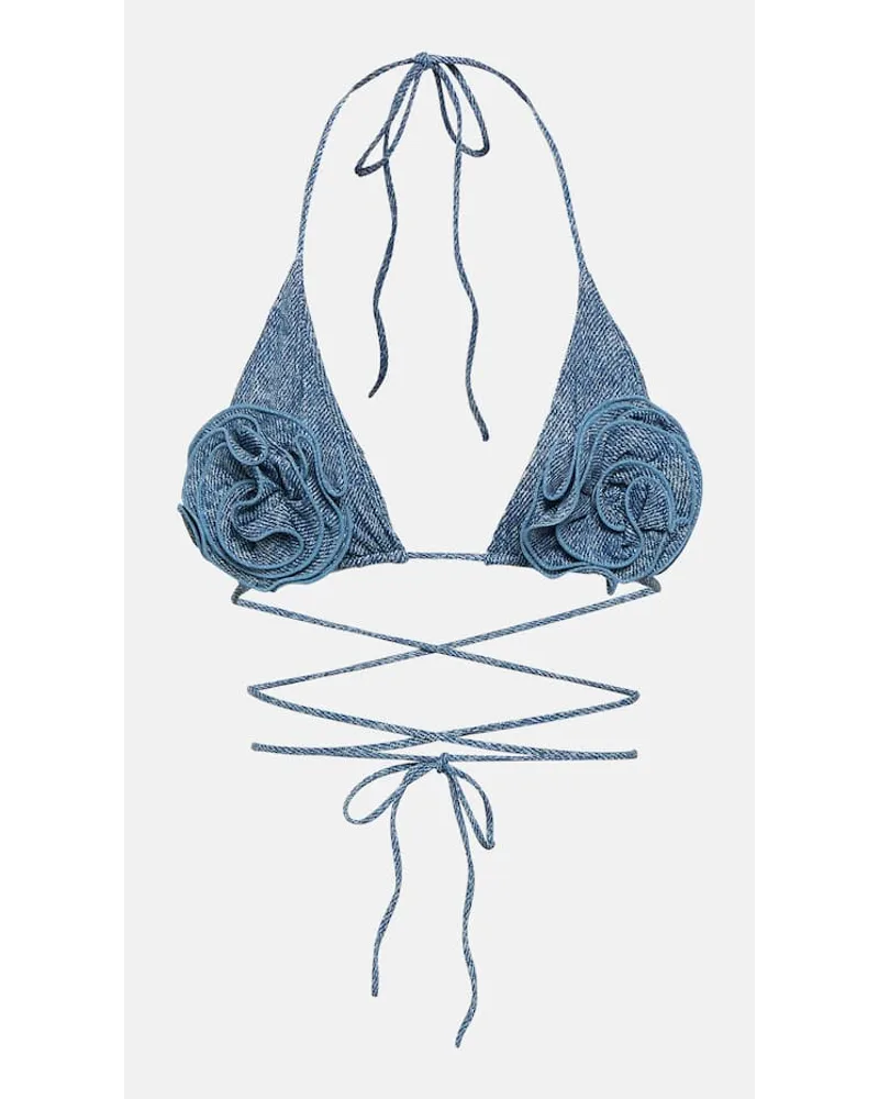 Magda Butrym Top bikini a triangolo con applicazioni floreali Blu