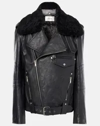 Saint Laurent Giacca in pelle con shearling Nero