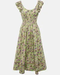 Tory Burch Abito midi in cotone con stampa floreale Verde