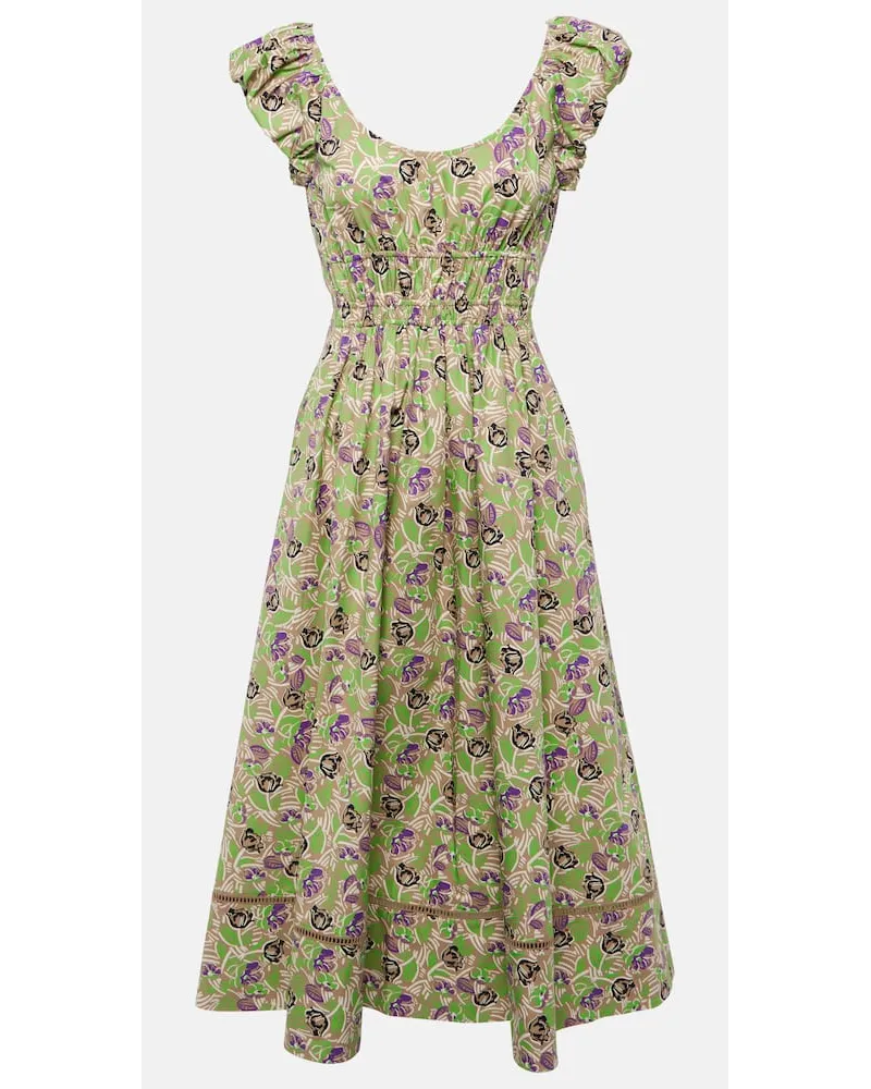 Tory Burch Abito midi in cotone con stampa floreale Verde