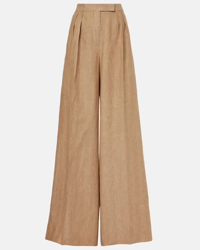 Max Mara Pantaloni a gamba larga Rauche in lino Marrone