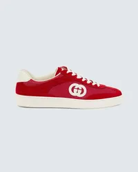 Gucci Sneakers Interlocking G in suede e canvas Rosso