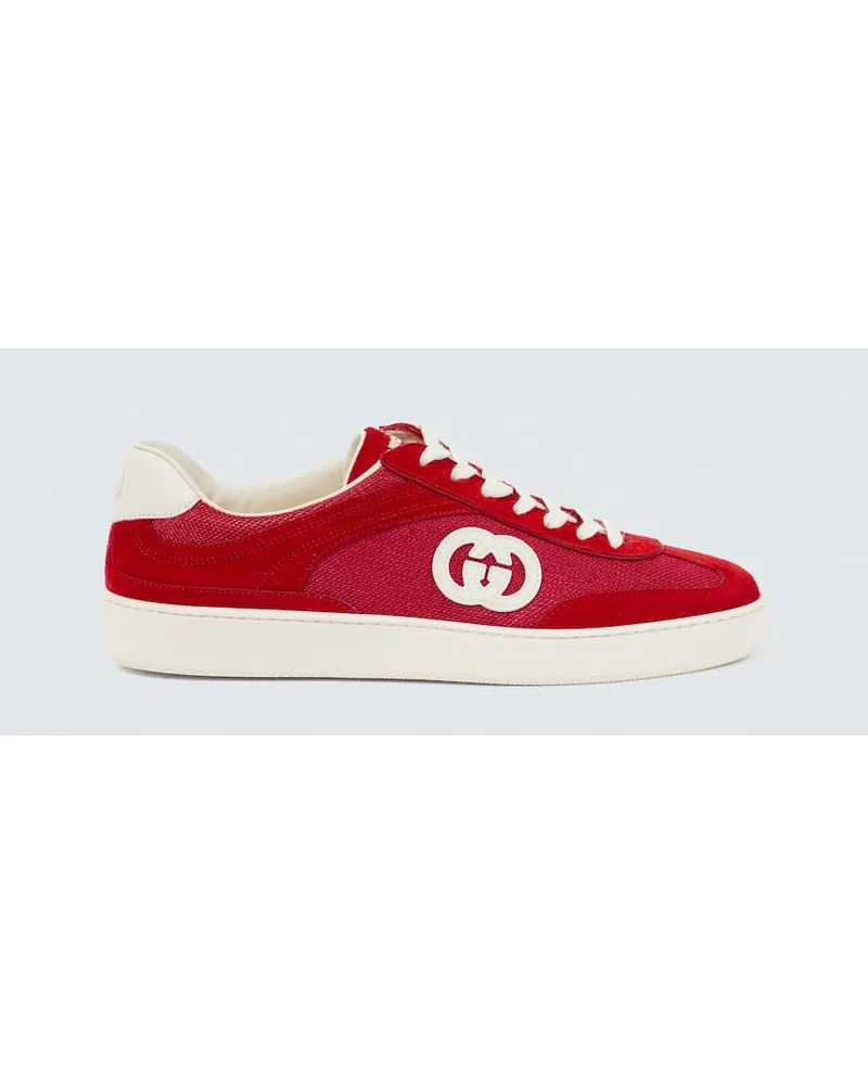 Gucci Sneakers Interlocking G in suede e canvas Rosso