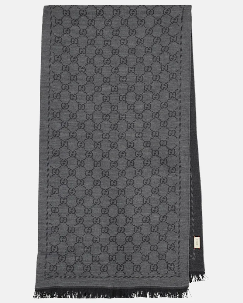 Gucci Sciarpa in jacquard di lana GG Grigio