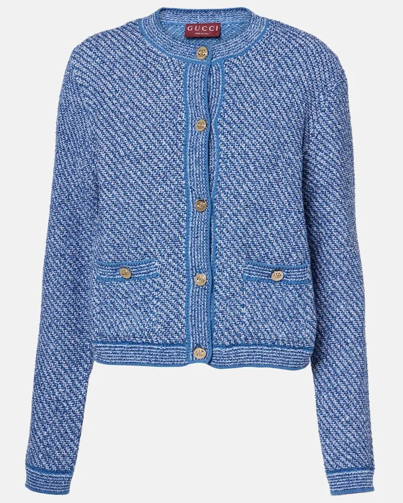 Gucci Cardigan Double G in misto cotone Blu