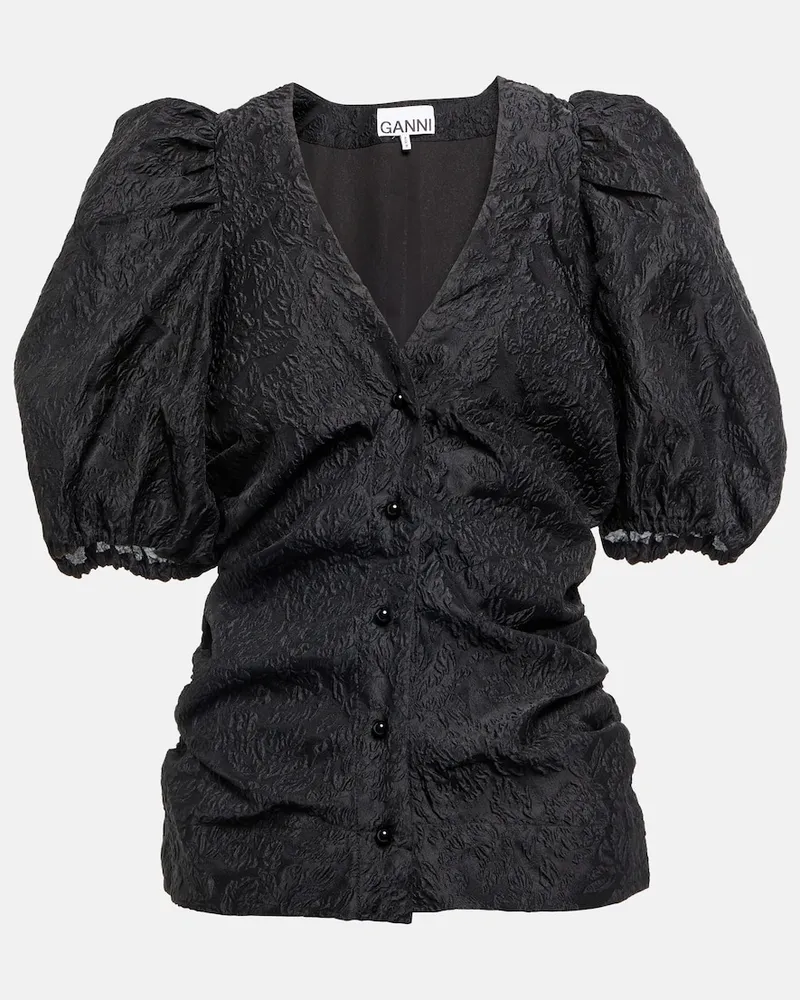 Ganni Blusa in maglia jacquard con scollo a V Nero