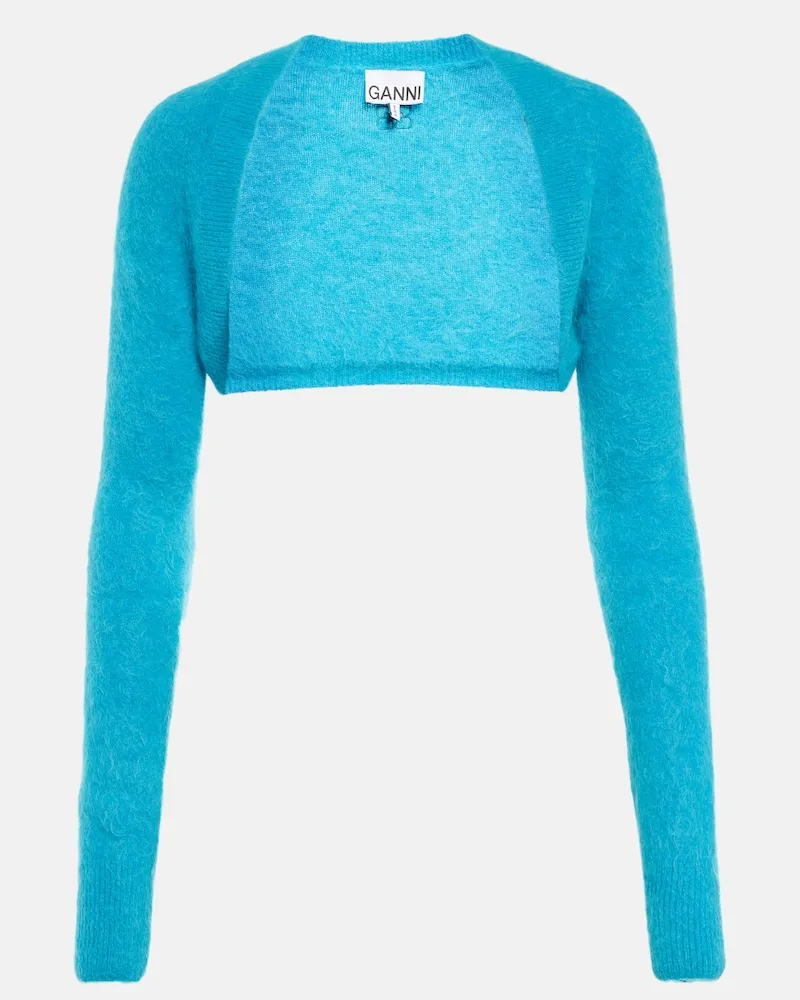 Ganni Cardigan cropped in misto lana e alpaca Blu