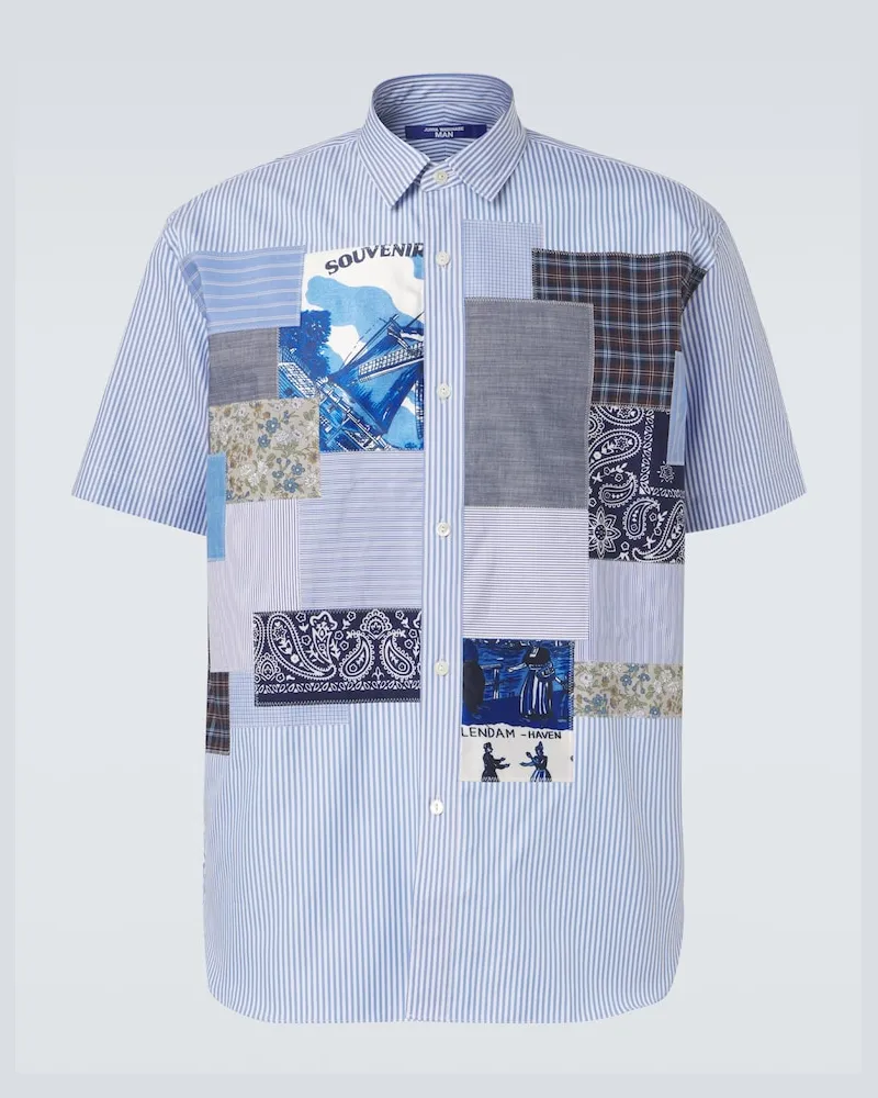 Junya Watanabe Camicia in cotone patchwork a righe Blu