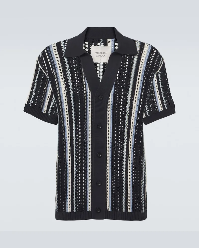 Frescobol Carioca Camicia Pinto in cotone crochet a righe Blu