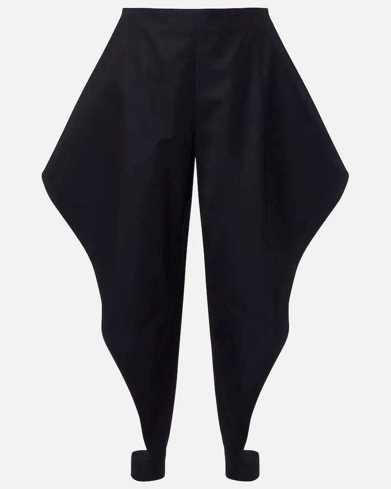 Alaïa AlaÃ¯a Pantaloni in gabardine di cotone con volant Nero