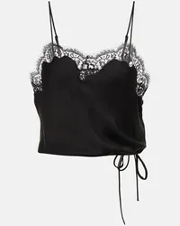 Saint Laurent Top cropped in seta con pizzo Nero