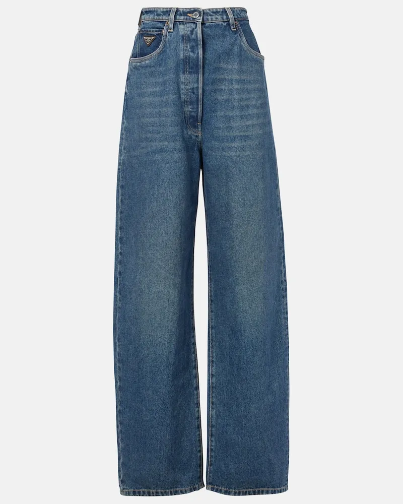 Prada Jeans a gamba larga e vita alta Blu
