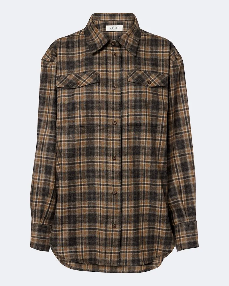 Róhe Róhe Giacca camicia in misto lana a quadri Marrone