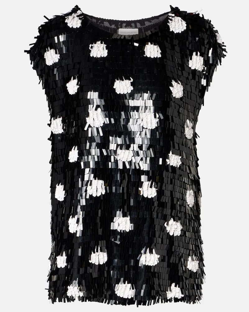 Dries van Noten Top Cuzco in seta con paillettes Nero