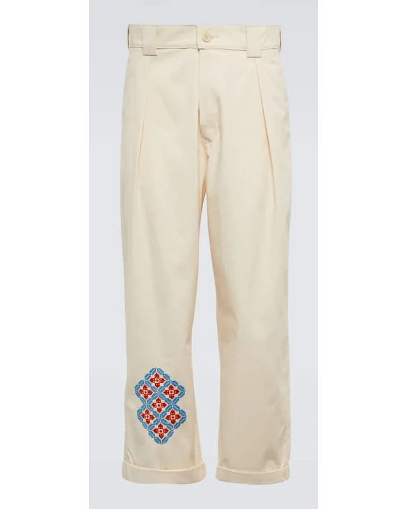 ADISH Pantaloni regular in cotone con ricamo Beige