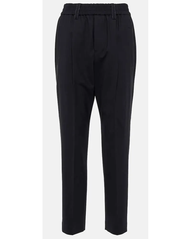 Brunello Cucinelli Pantaloni in misto lana a vita alta Blu