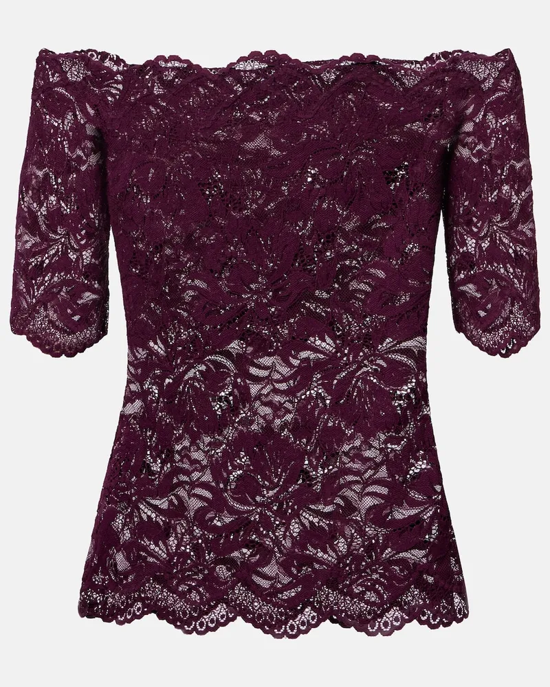 Paco Rabanne Top in pizzo off-shoulder Viola