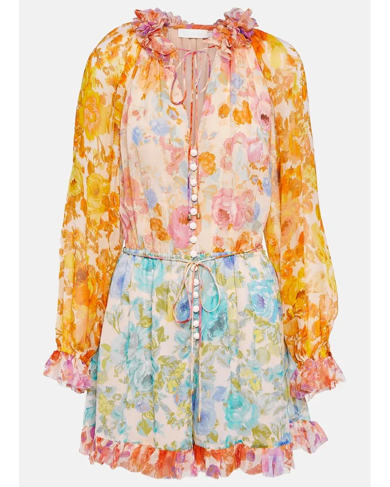 Zimmermann Jumpsuit corta Raie in seta con stampa Multicolore