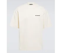 Balenciaga T-shirt in misto cotone con logo Beige