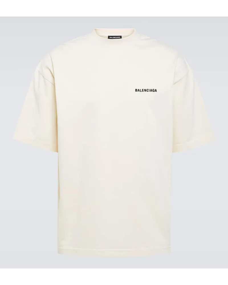Balenciaga T-shirt in misto cotone con logo Beige